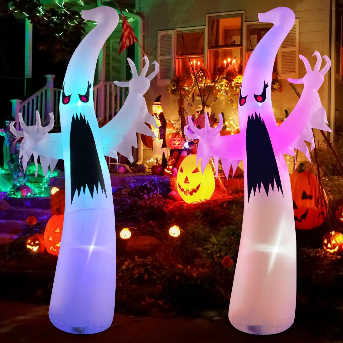 6 FT Halloween Inflatable Ghost with Built-in Colorful LEDs C851307