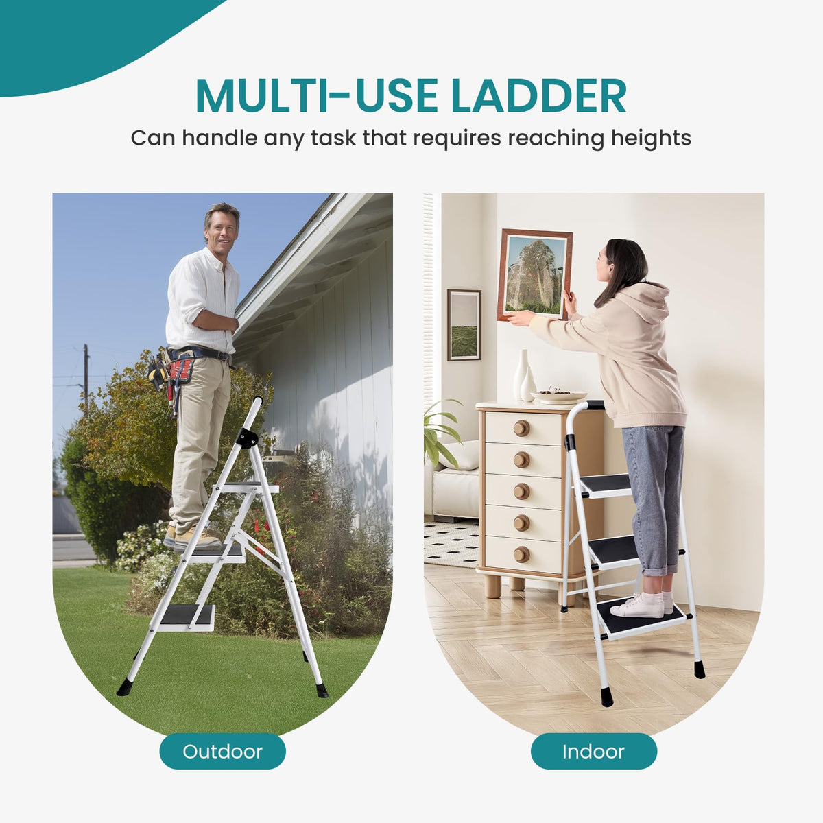 3 Step Ladder with Anti-Slip Pedal & Handrail D583