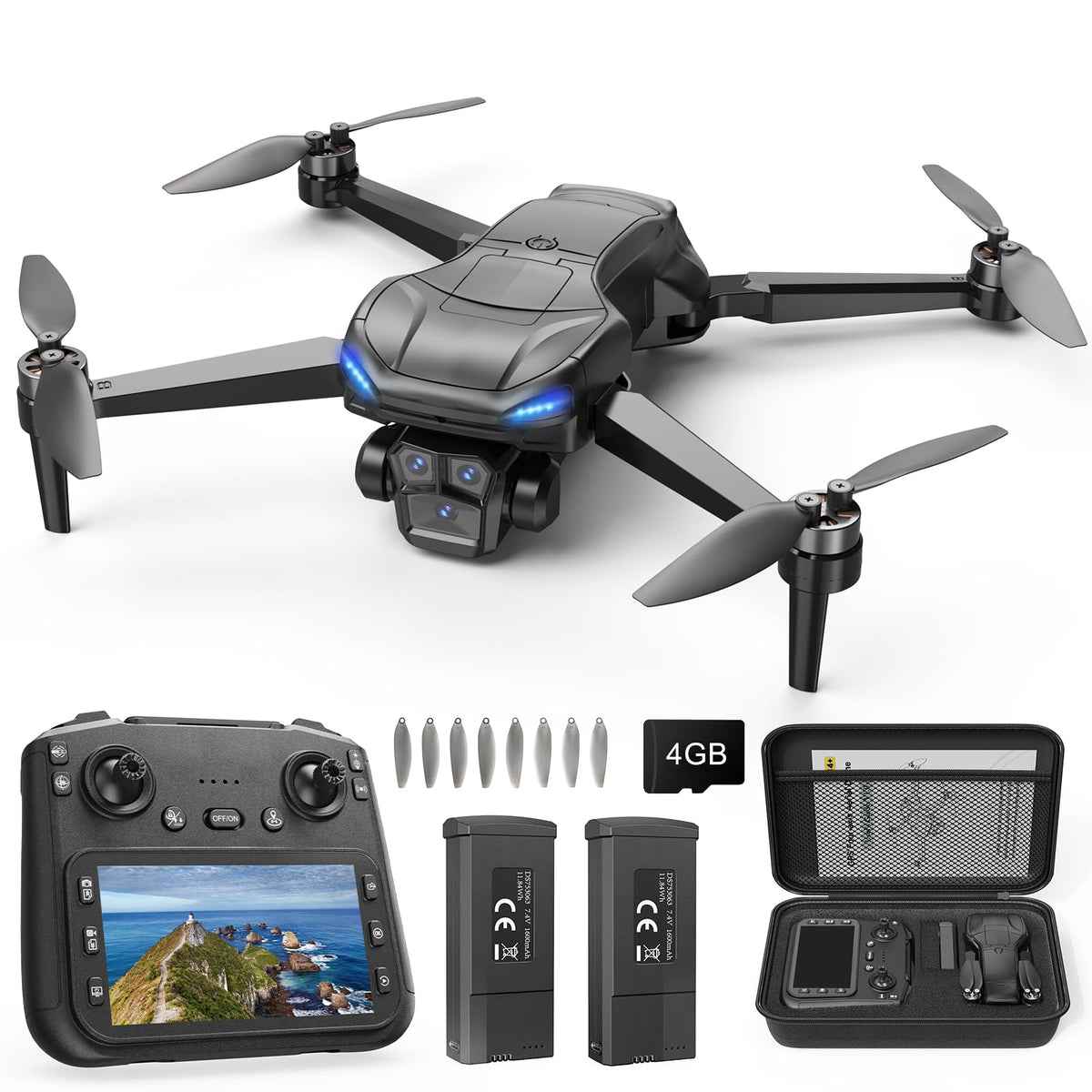 4K Camera GPS Foldable Drone with 4.5” HD Screen Controller J2831