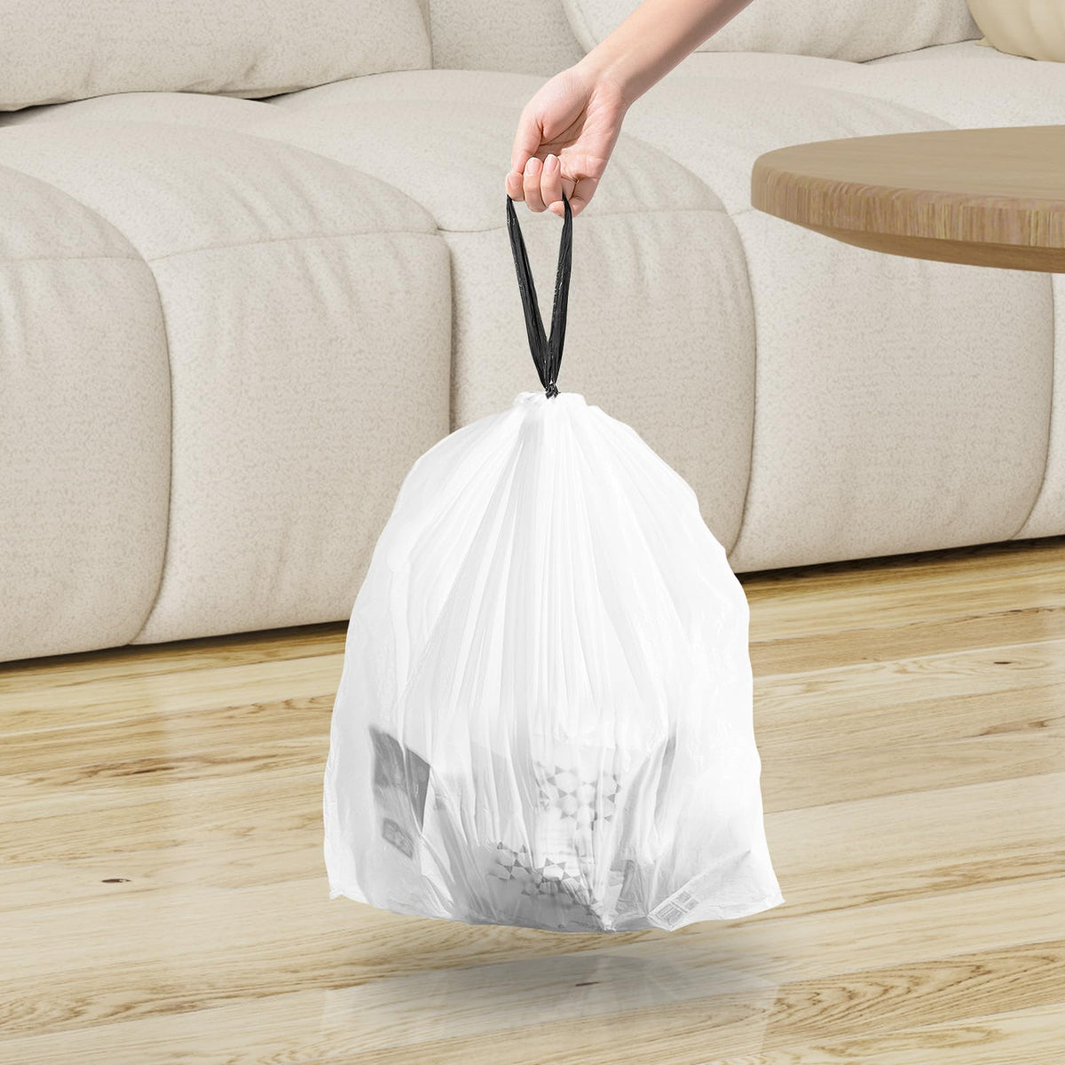 1.6 Gallon Mini Drawstring Trash Bags, 120 Counts White Trash Bin Liners K3285