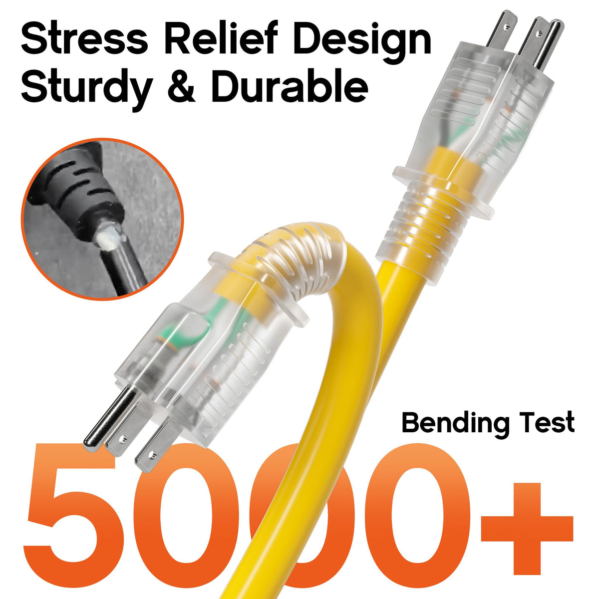 100FT Heavy Duty Outdoor Extension Cord Waterproof Yellow L677788