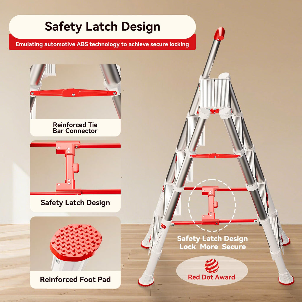 Telescoping Extension Ladder, 4.4FT Folding Step Stool, Aluminum 5 Step Ladder 600lbs Capacity L7340