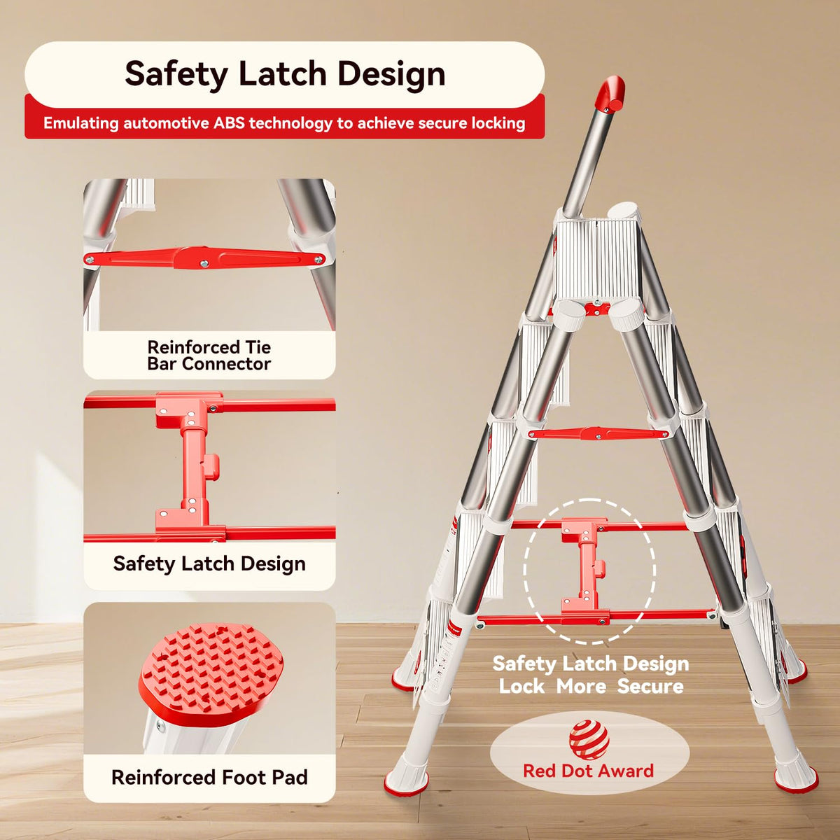 Telescoping Extension Ladder, 4.4FT Folding Step Stool, Aluminum 5 Step Ladder 600lbs Capacity L7340