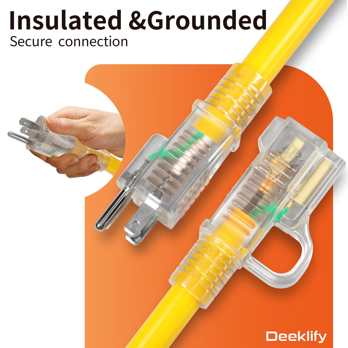 100FT Heavy Duty Outdoor Extension Cord Waterproof Yellow L677788