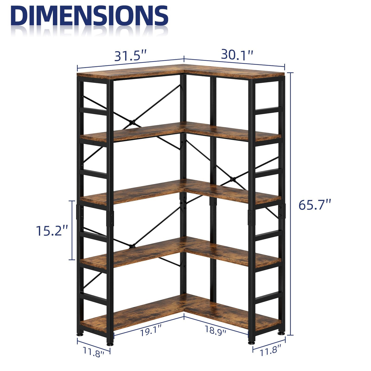 5-Tier L-Shaped Corner Bookshelf N8962