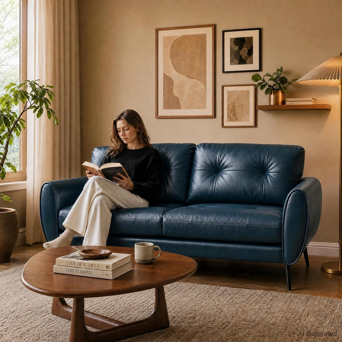 Blue Faux Leather Tufted Loveseat N60411