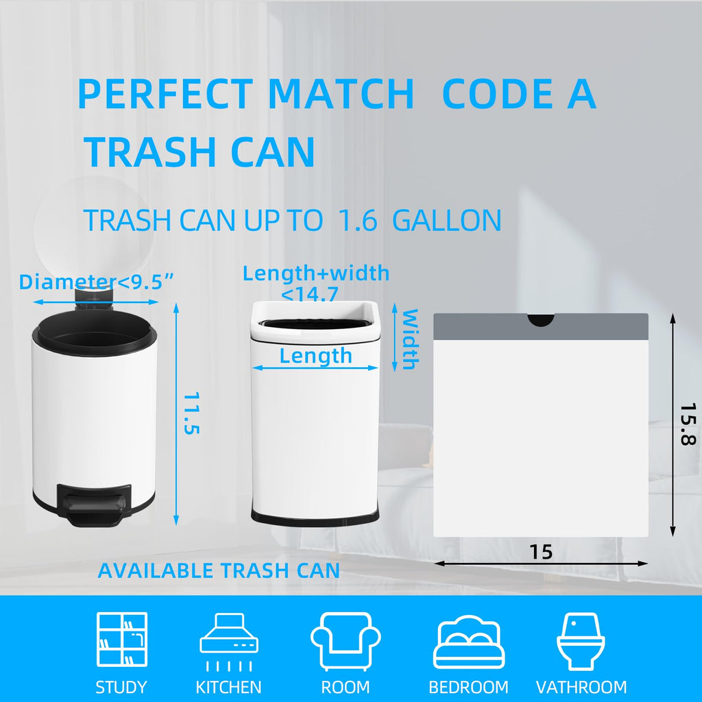 1.6 Gallon Mini Drawstring Trash Bags, 120 Counts White Trash Bin Liners K3285
