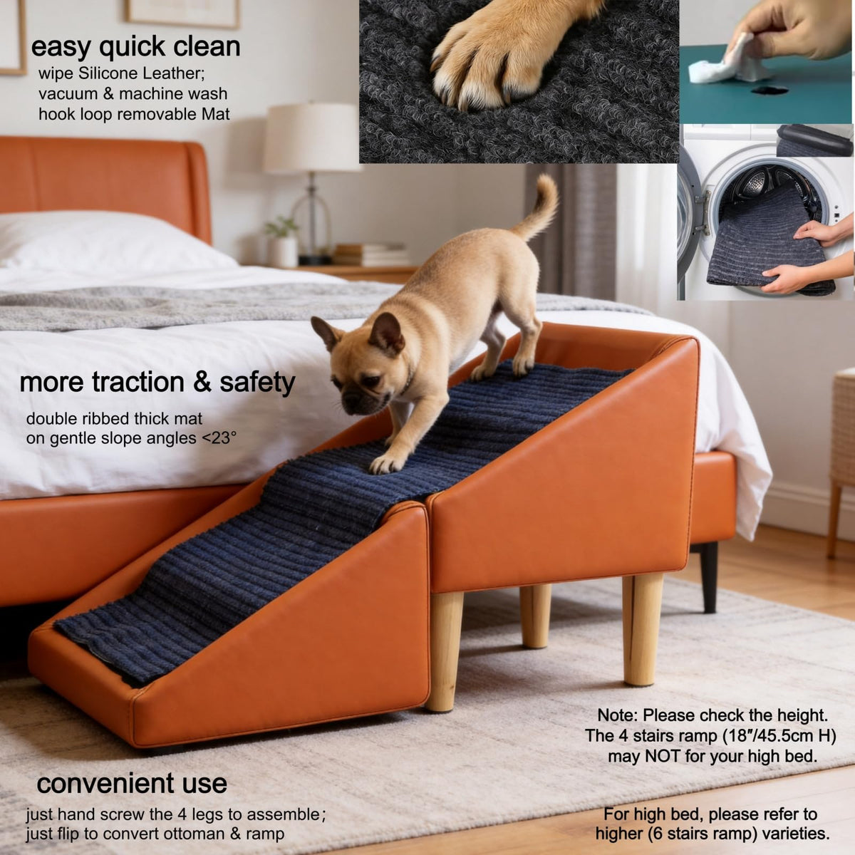 Foldable Dog Cat Stair Ramp Solid Wood Ottoman 18in H K406108