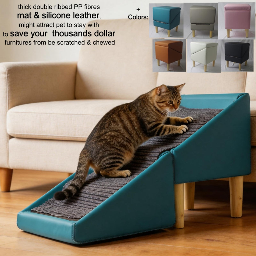 Foldable Dog Cat Stair Ramp Solid Wood Ottoman 18in H K406108