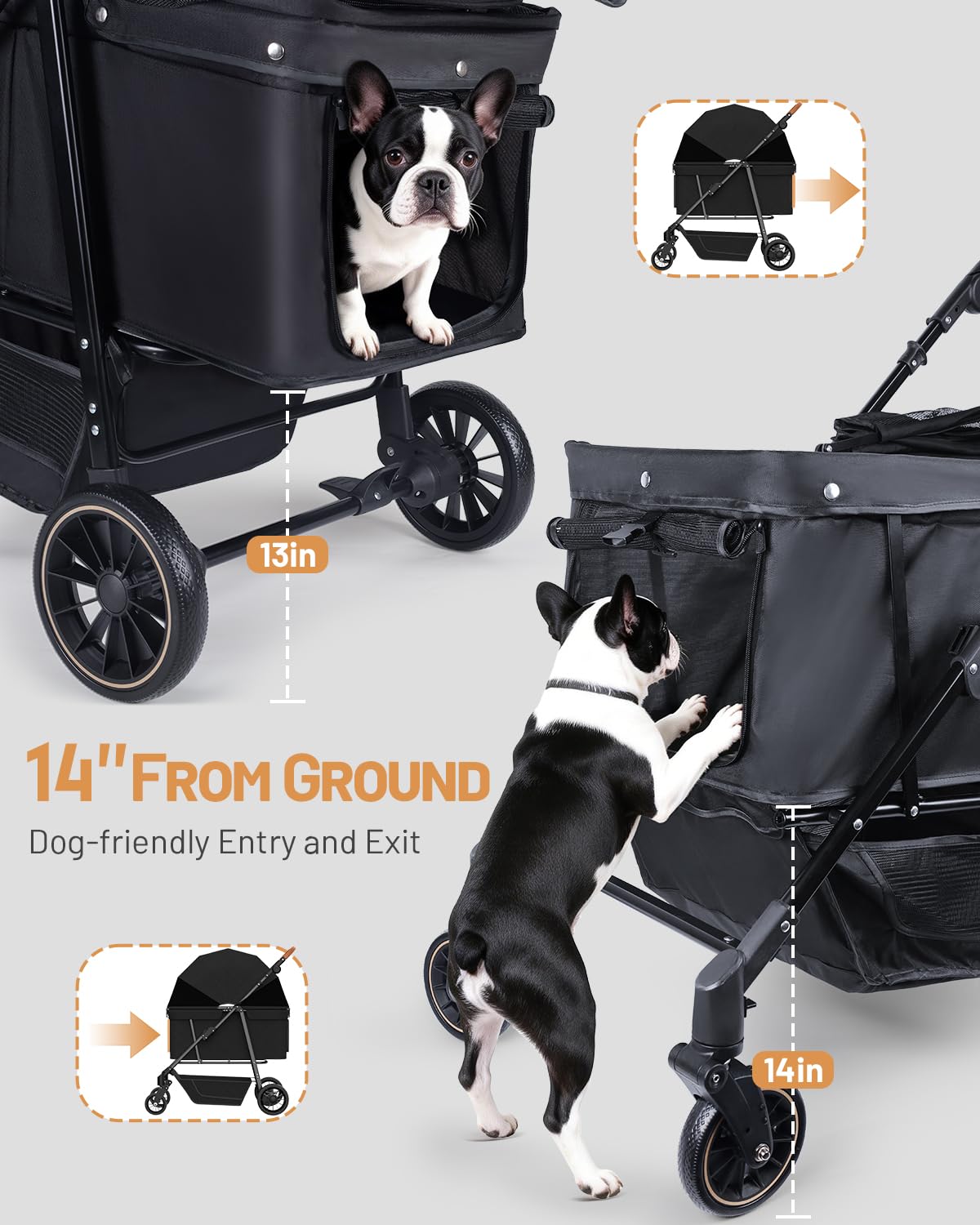 Foldable Ventilated Dog Stroller with Canopy O299