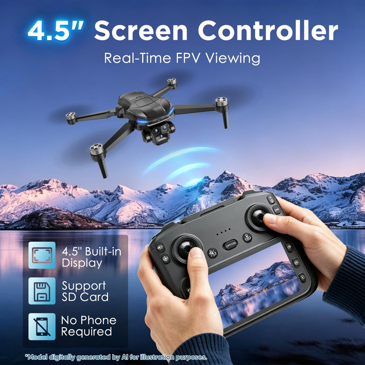 4K Camera GPS Foldable Drone with 4.5” HD Screen Controller J2831