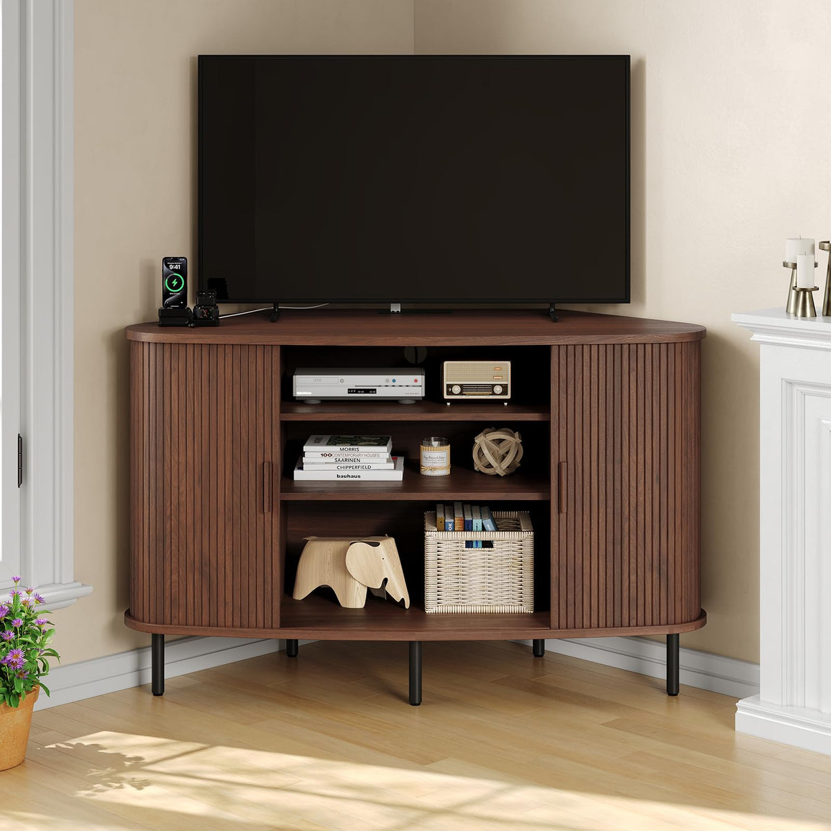 47 Inch Walnut Corner TV Stand I459613