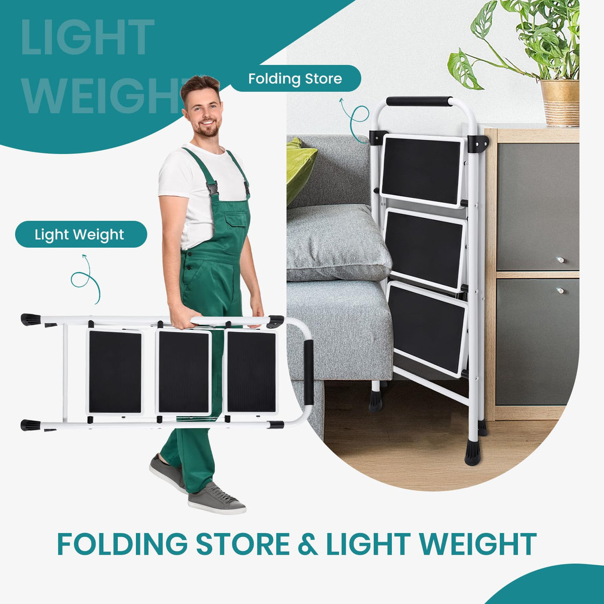 3 Step Ladder with Anti-Slip Pedal & Handrail D583