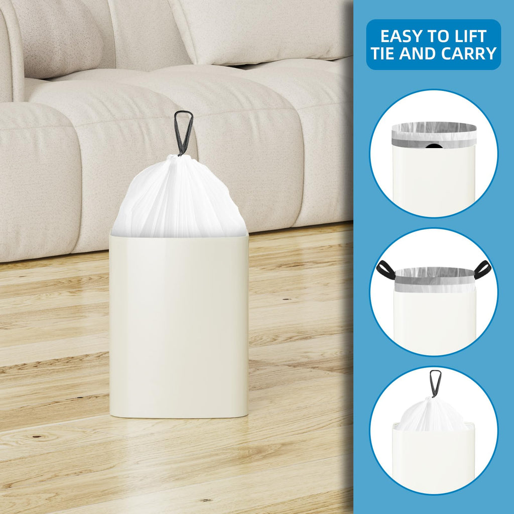 1.6 Gallon Mini Drawstring Trash Bags, 120 Counts White Trash Bin Liners K3285