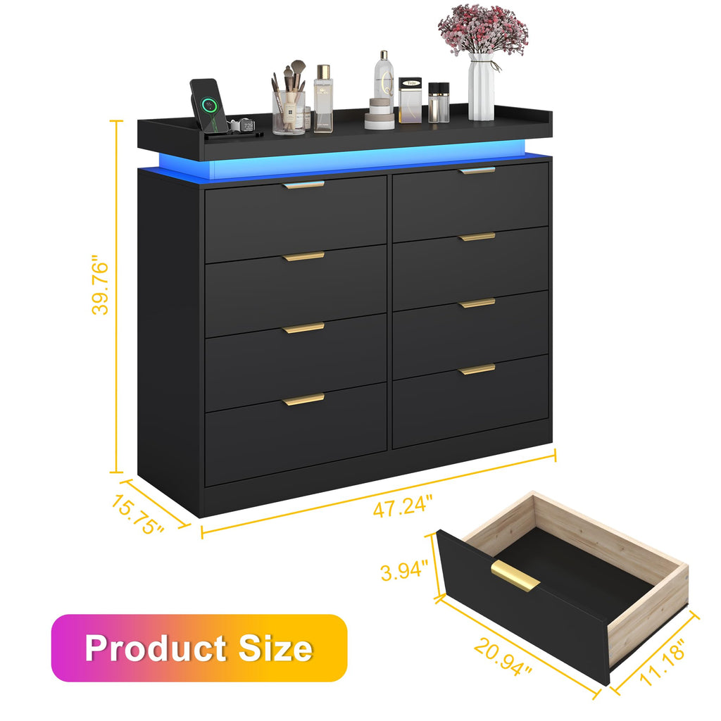 Black 8 Drawer Wood Dresser P237