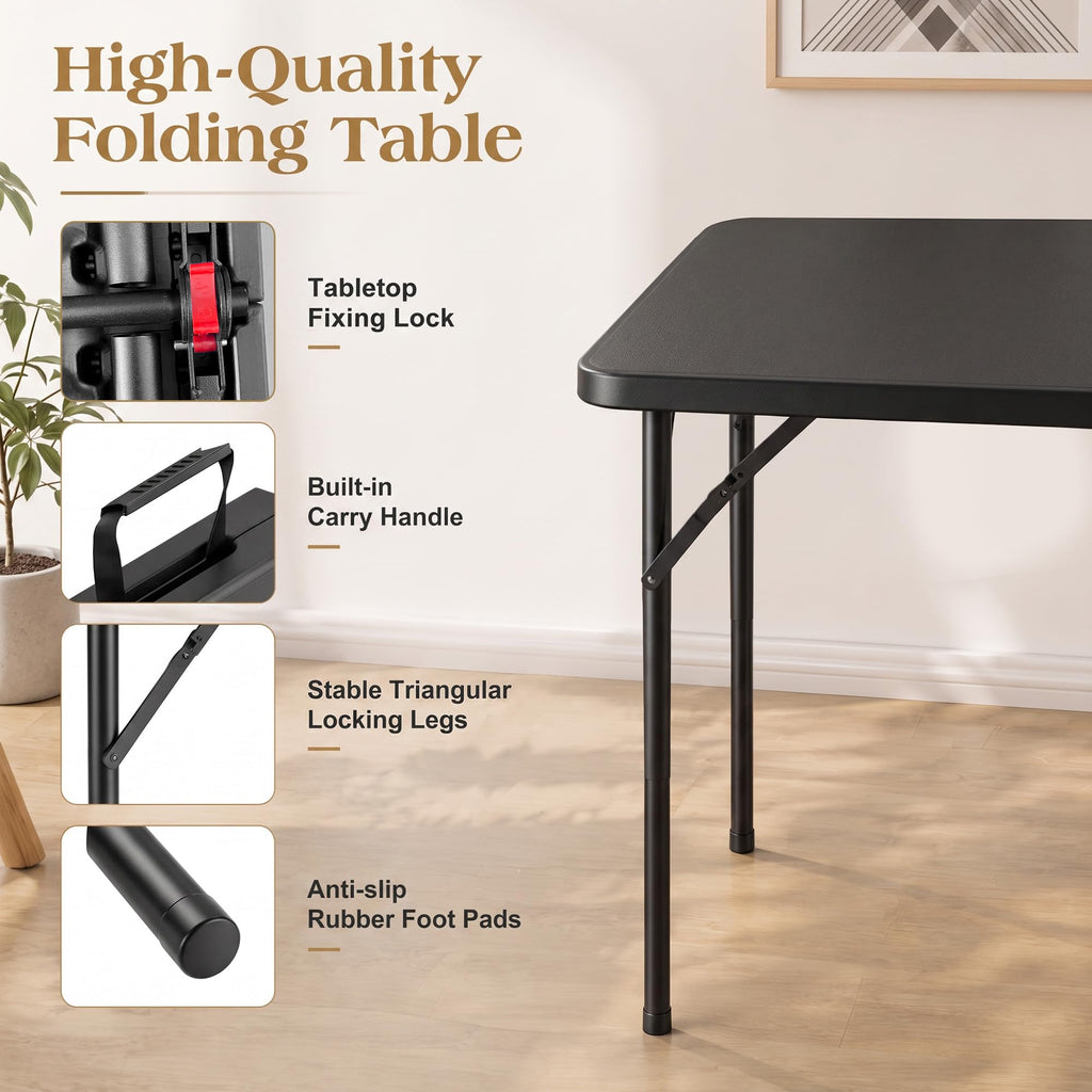 34" Square Folding Card Table with Built-in Handle, Black Z901642