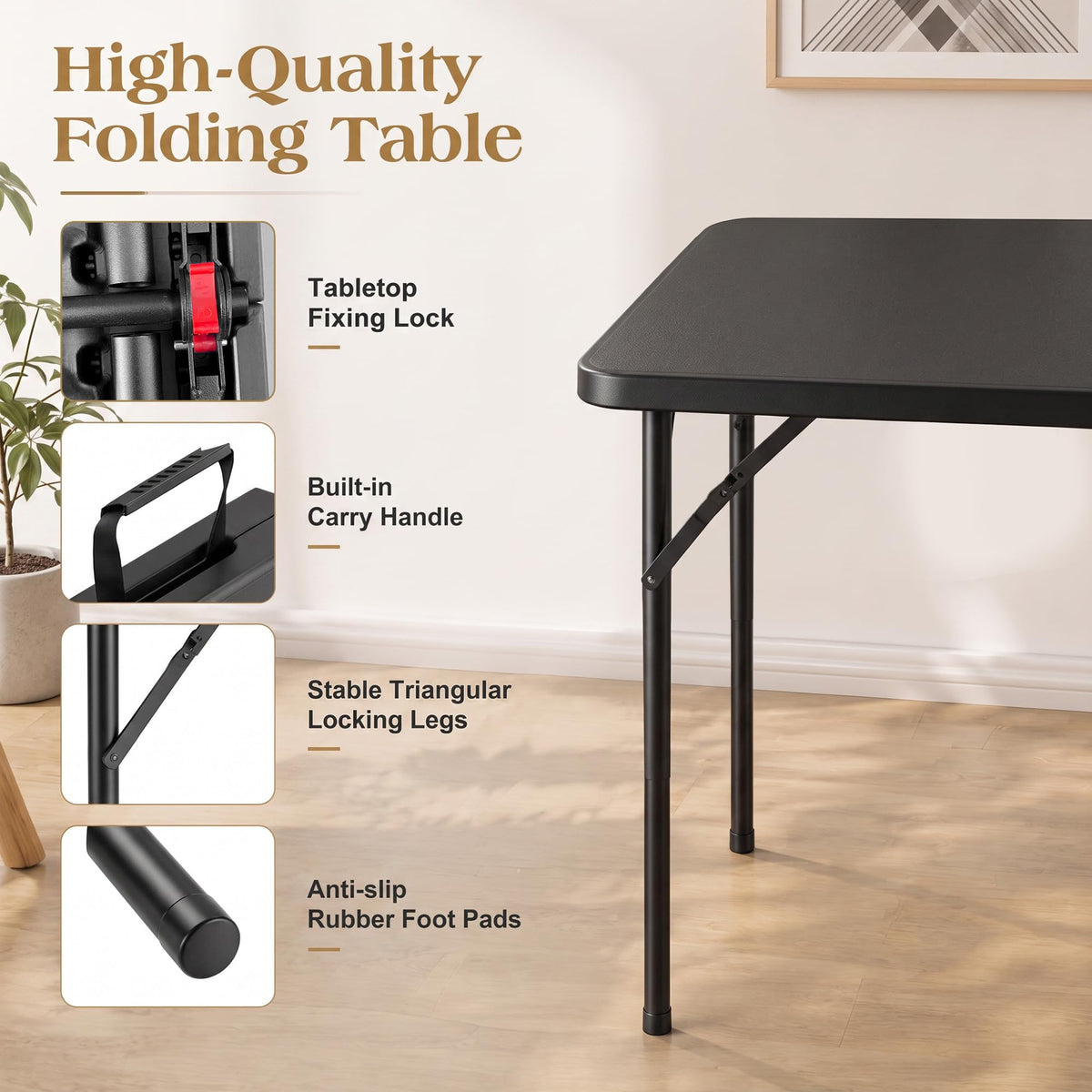 34" Square Folding Card Table with Built-in Handle, Black Z901642