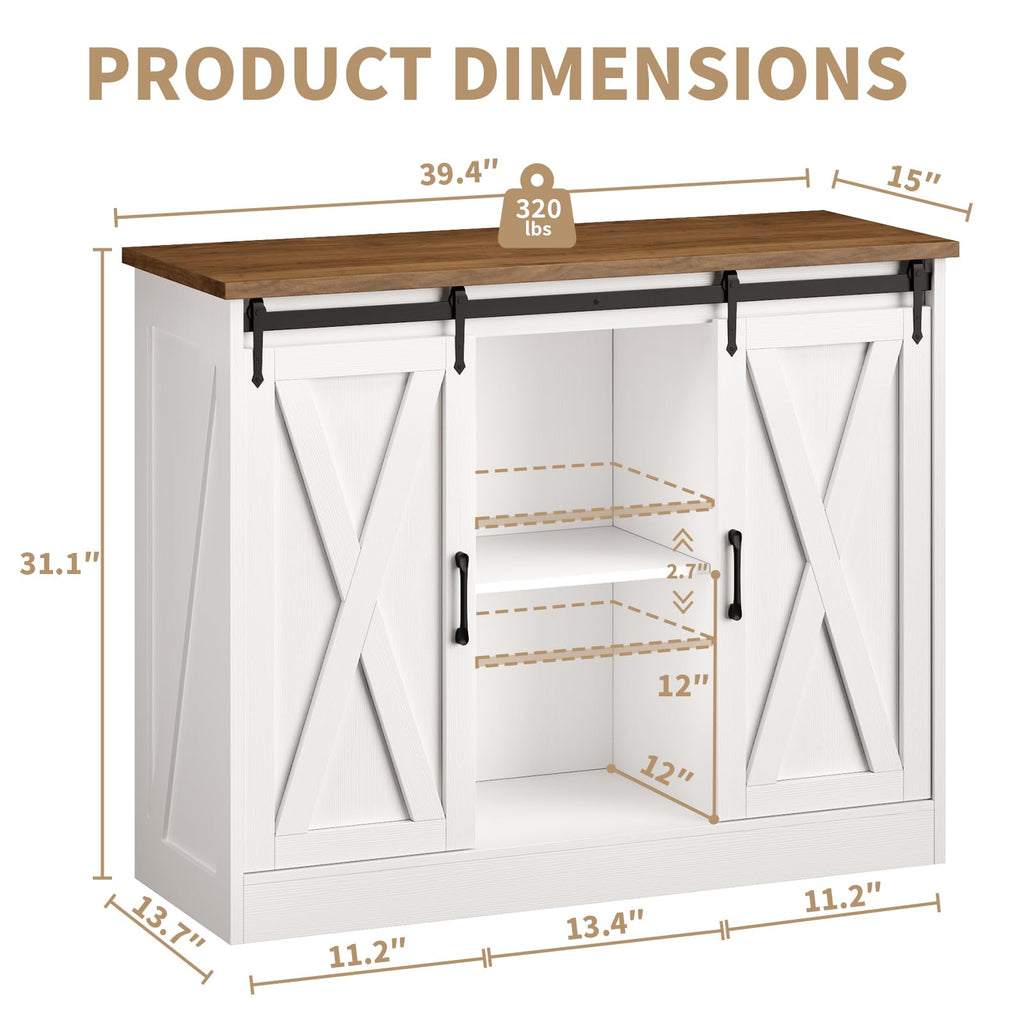 Rustic White Coffee Bar Cabinet with Sliding Barn Doors F146
