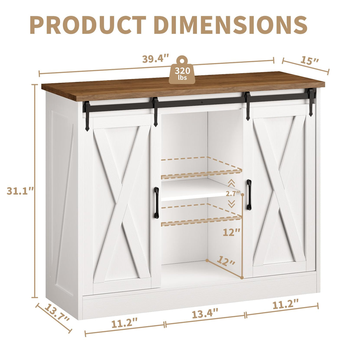Rustic White Coffee Bar Cabinet with Sliding Barn Doors F146