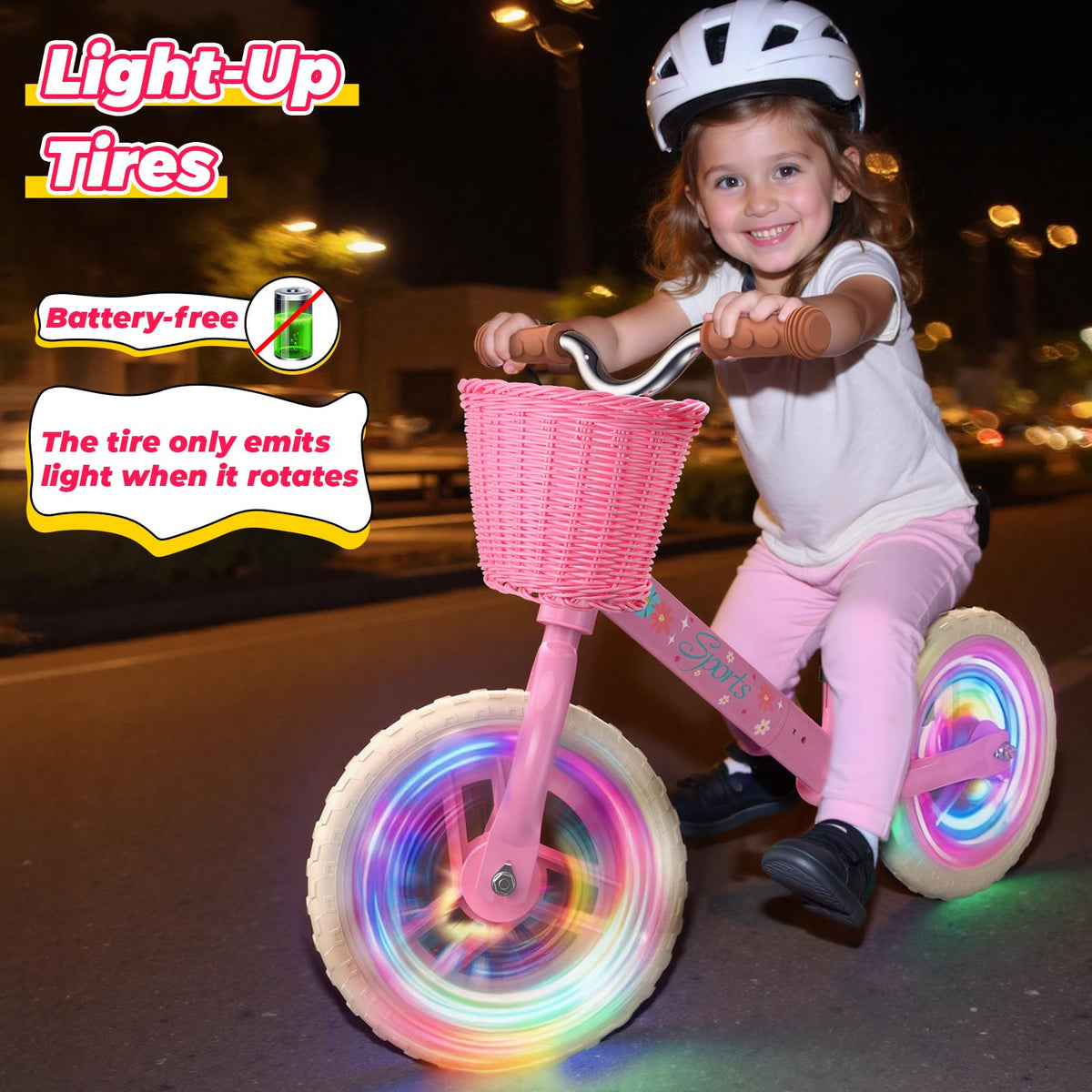 Toddler Balance Bike with Fender, Adjustable Seat/Handlebar, Flat-Free LED Tires I67523
