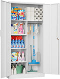 White Metal Storage Cabinet with Hanging Rod and Lock E254387