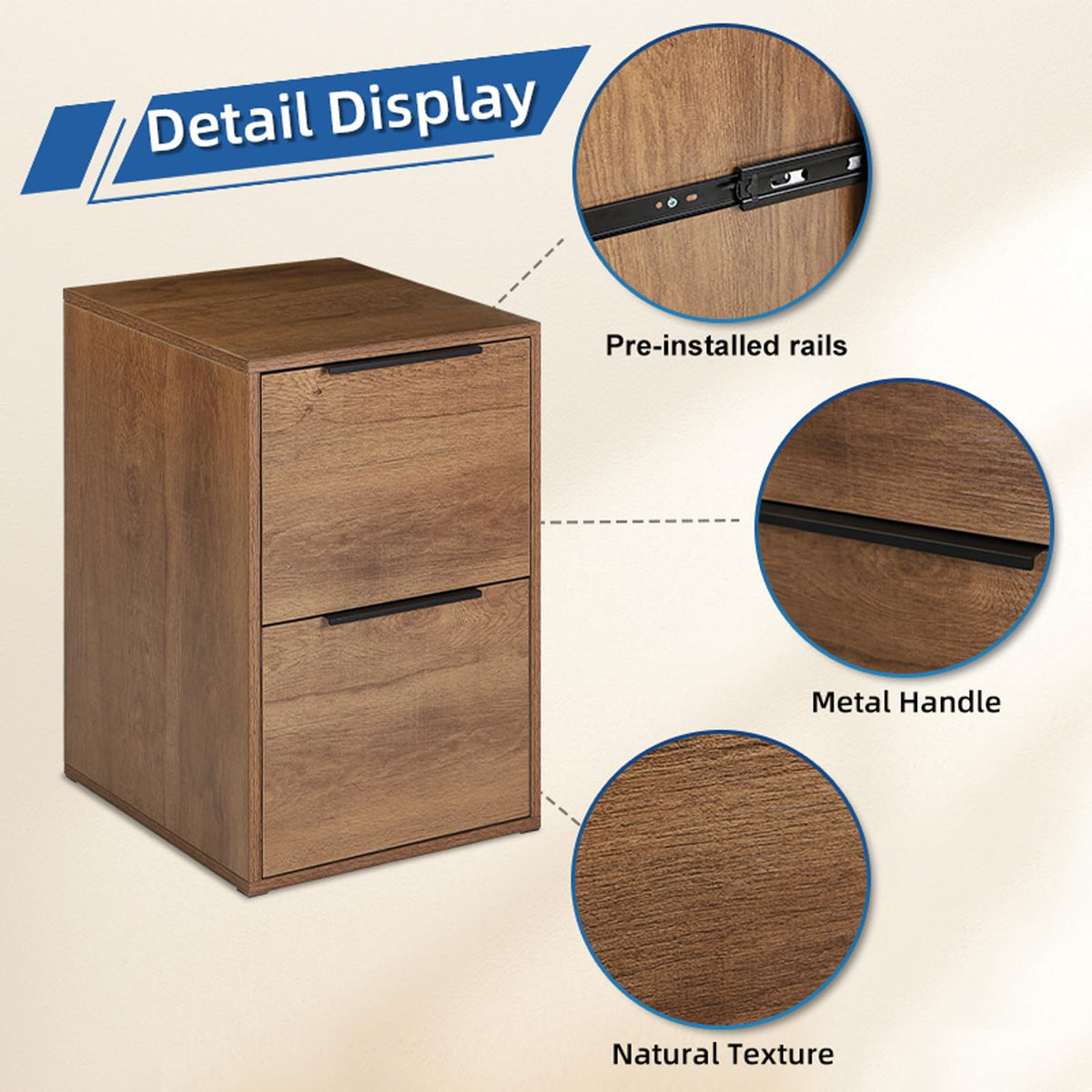 2 Drawer Wood File Cabinet with Hanging Bars K43788