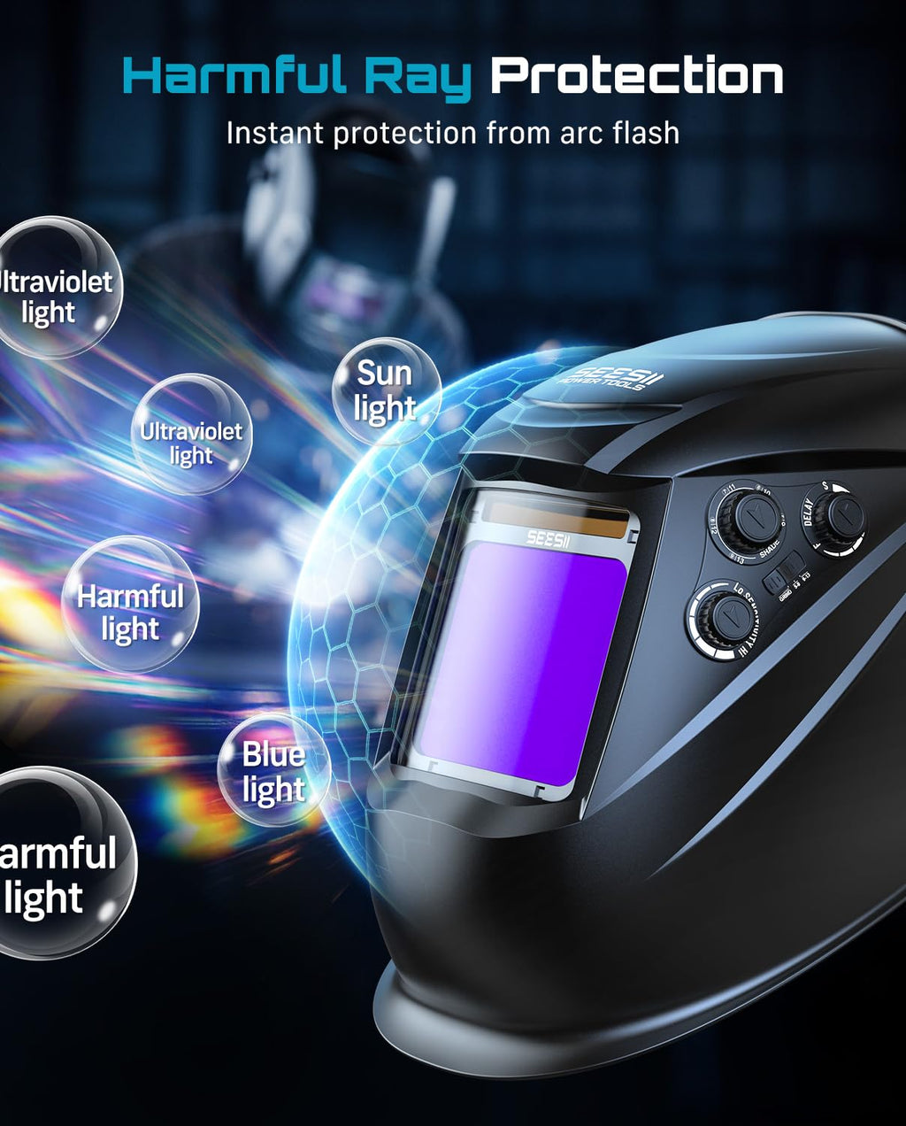 Large View Auto Darkening Welding Helmet with Welding Gloves A2188