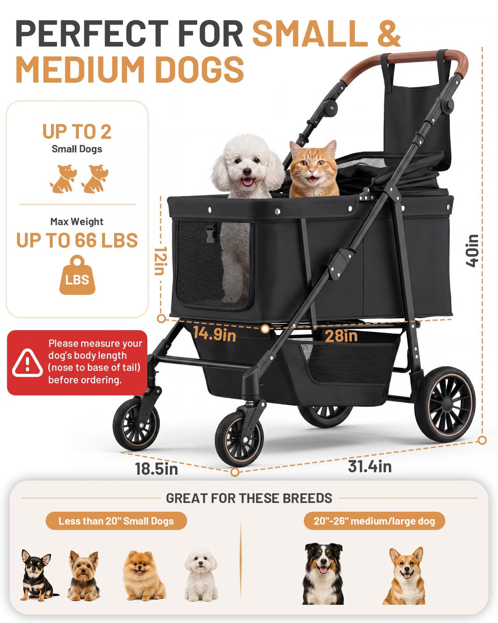 Foldable Ventilated Dog Stroller with Canopy O299