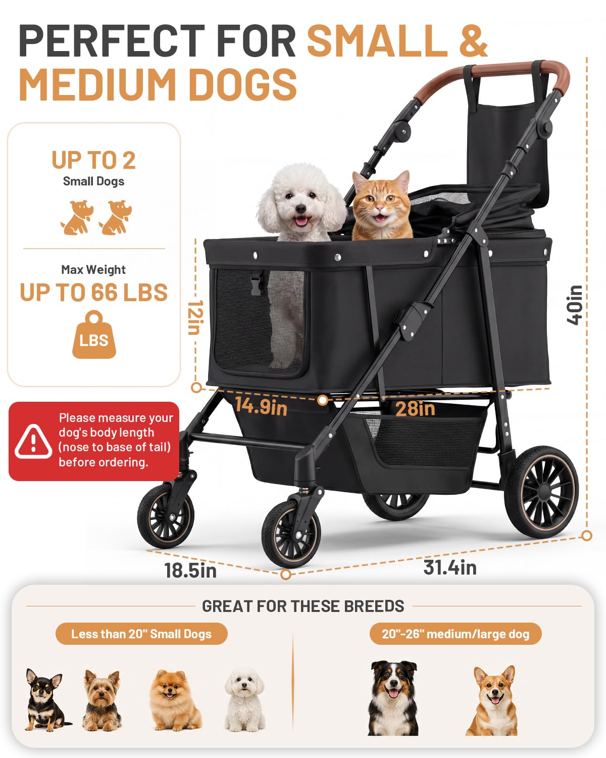Foldable Ventilated Dog Stroller with Canopy O299