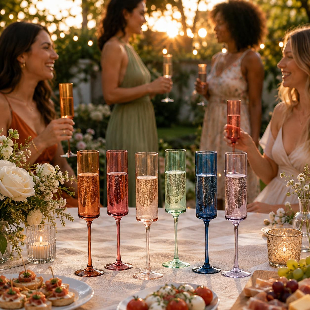 Colored Champagne Flute Stemmed Glasses Set of 6 6oz V5690