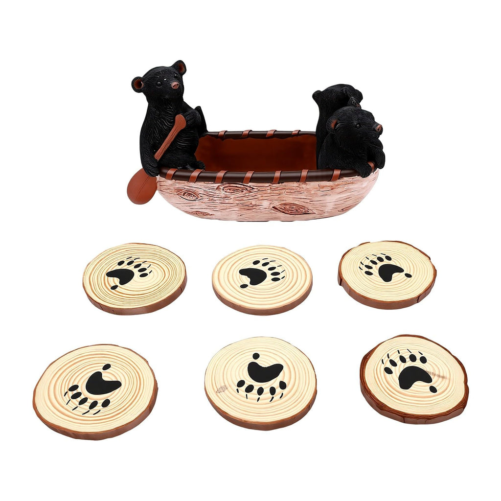 Set of 6 Black Bear Coaster Set with Canoe Holder F11059