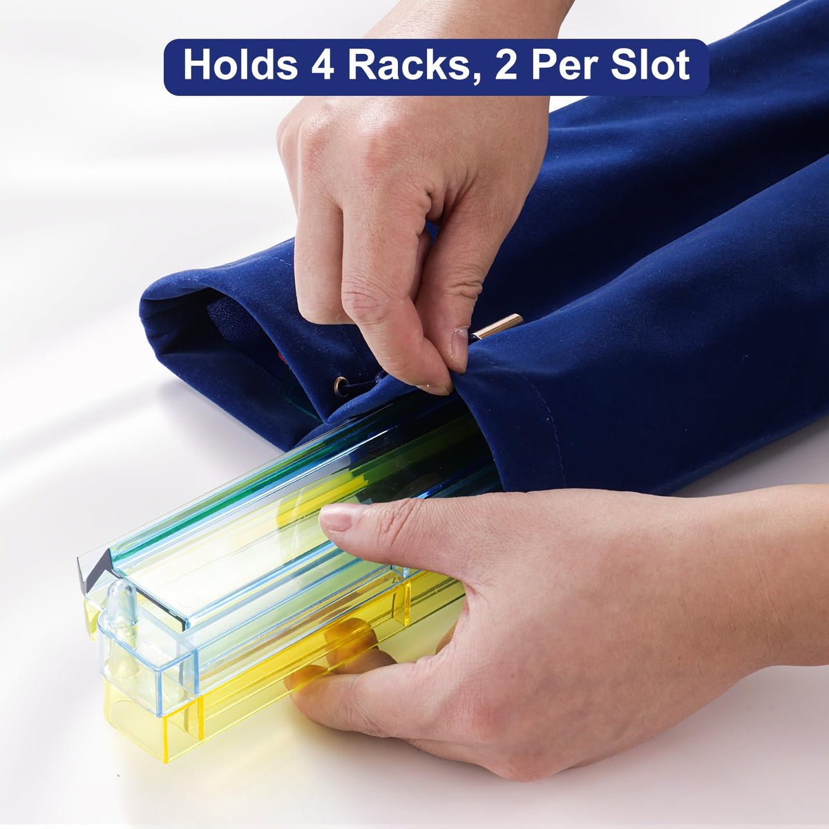 Blue Velvet Drawstring Storage Bag with 2 Compartments D526695