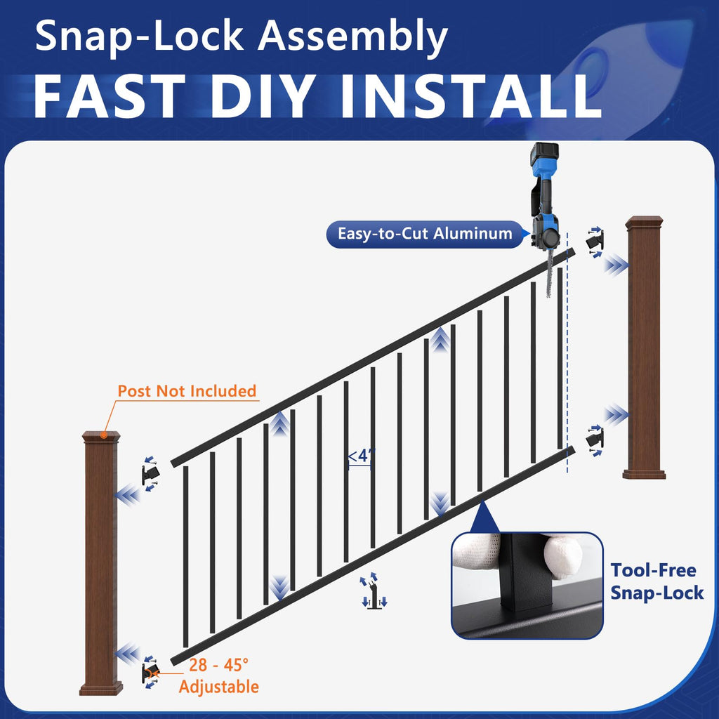 6 ft W Real Aluminum Stair Railing Kit D908403