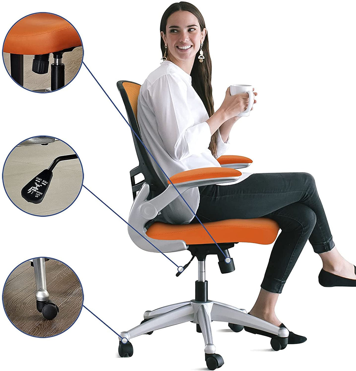 Orange Mesh Back Vinyl Seat Office Chair M8381