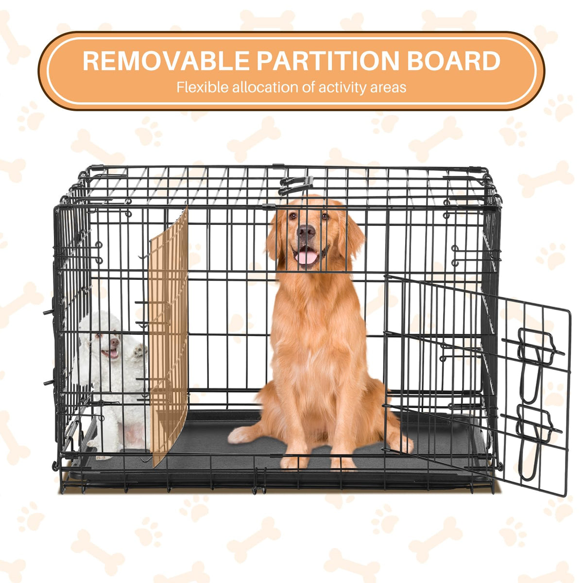 48 Inch Foldable Metal Dog Crate with Divider Panel Y358142