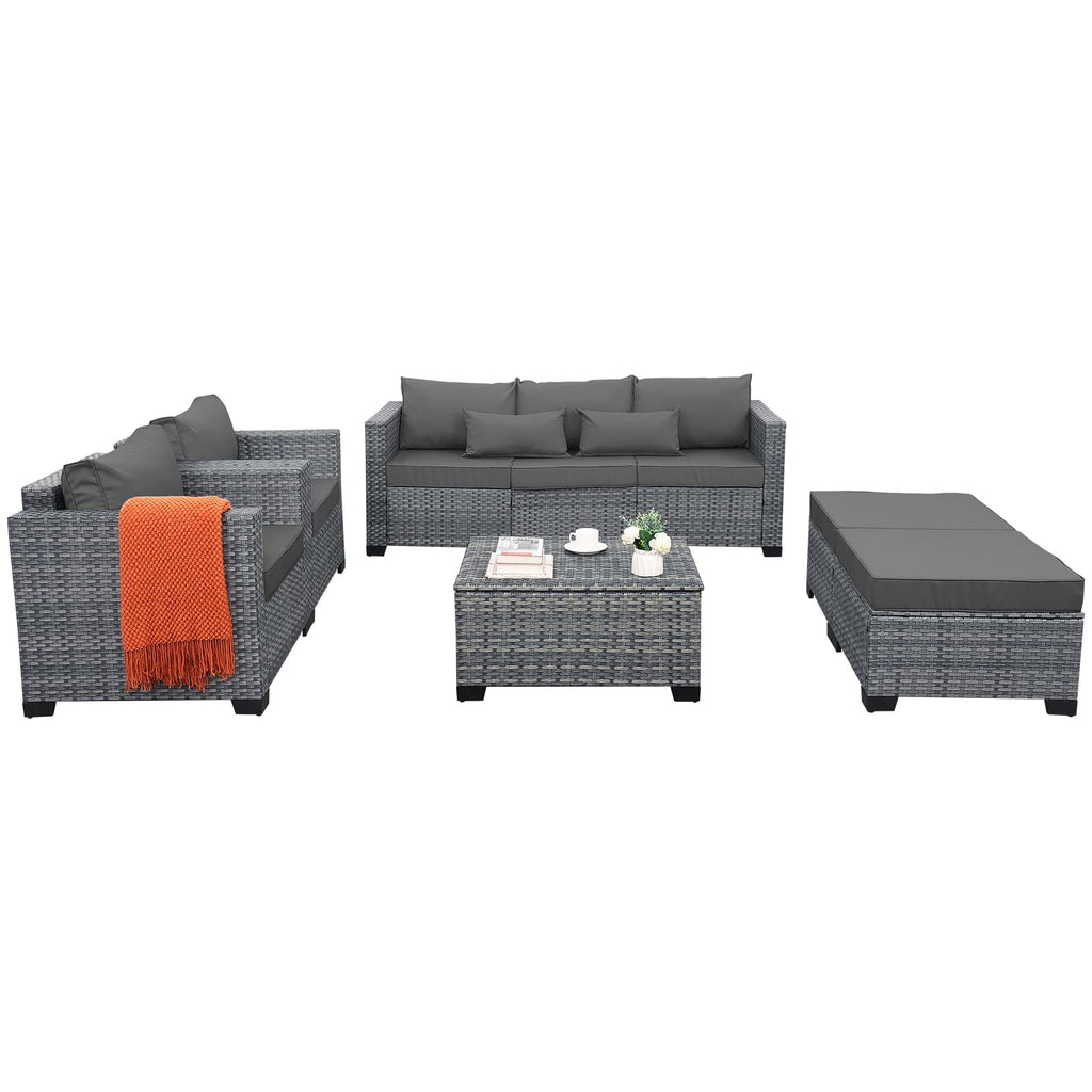 6 Pieces Wicker Patio Furniture Set Light Grey R3450