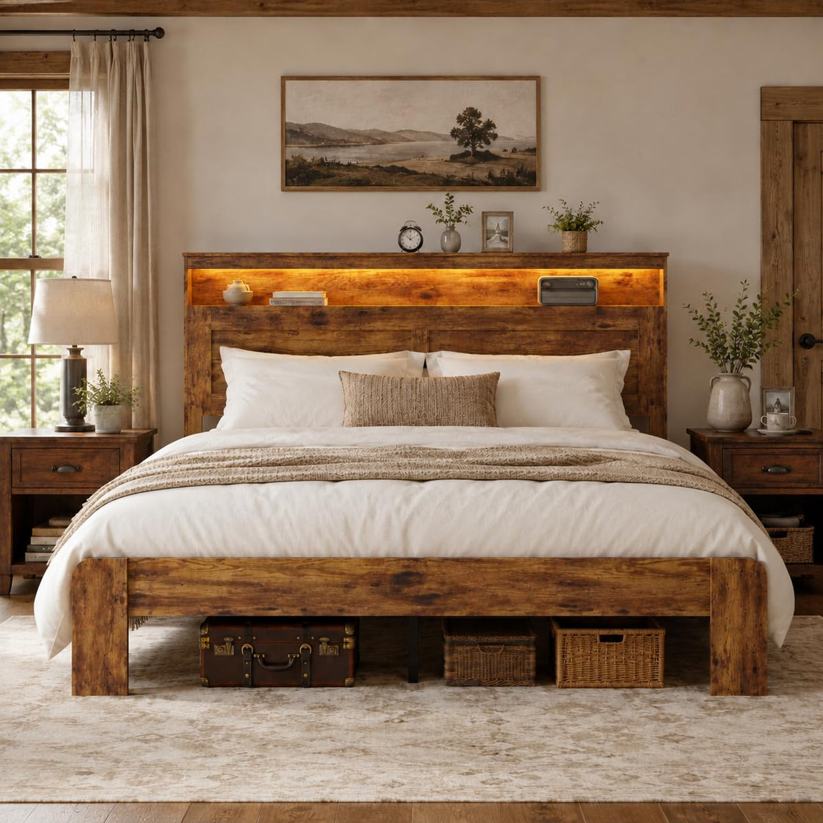 King Size Wooden Bed Frame with Storage Headboard G639