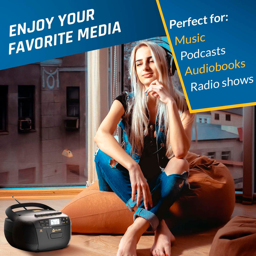 Black CD Cassette Player Boombox with Bluetooth and AM FM Radio E97832