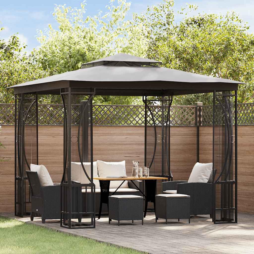 Steel Frame Gazebo with Nets, 9.8x9.8x8.7 ft Anthracite B31664