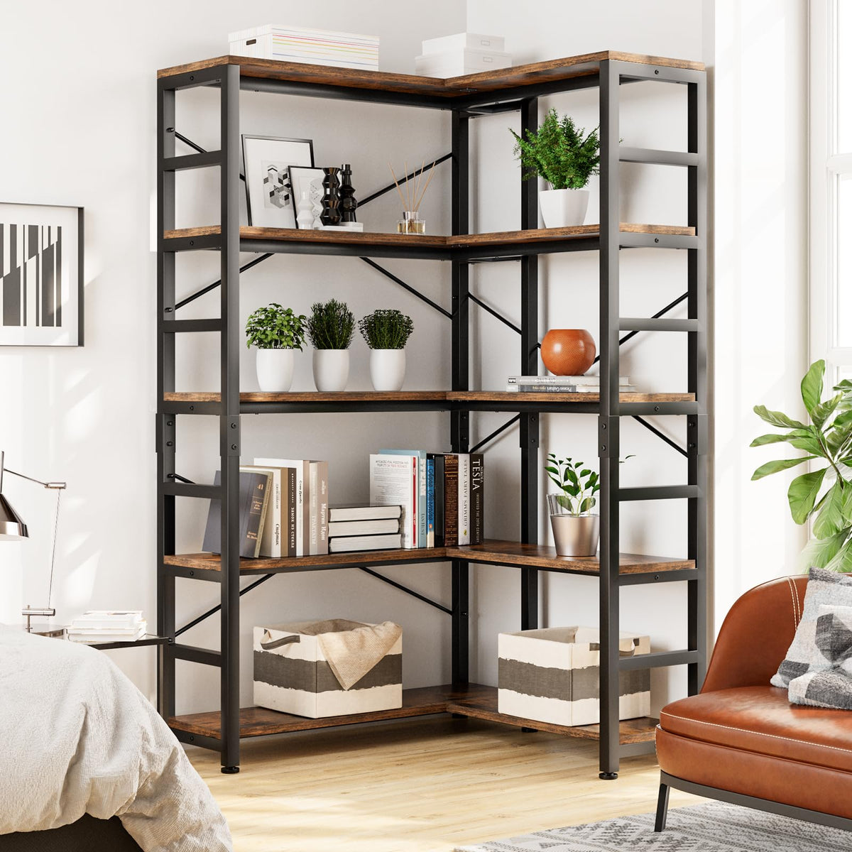 5-Tier L-Shaped Corner Bookshelf N8962