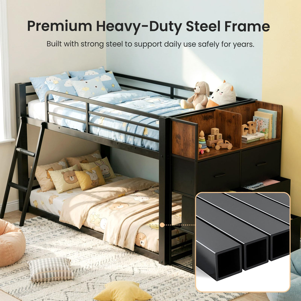 Twin Over Twin Bunk Bed with Storage Dresser J8689