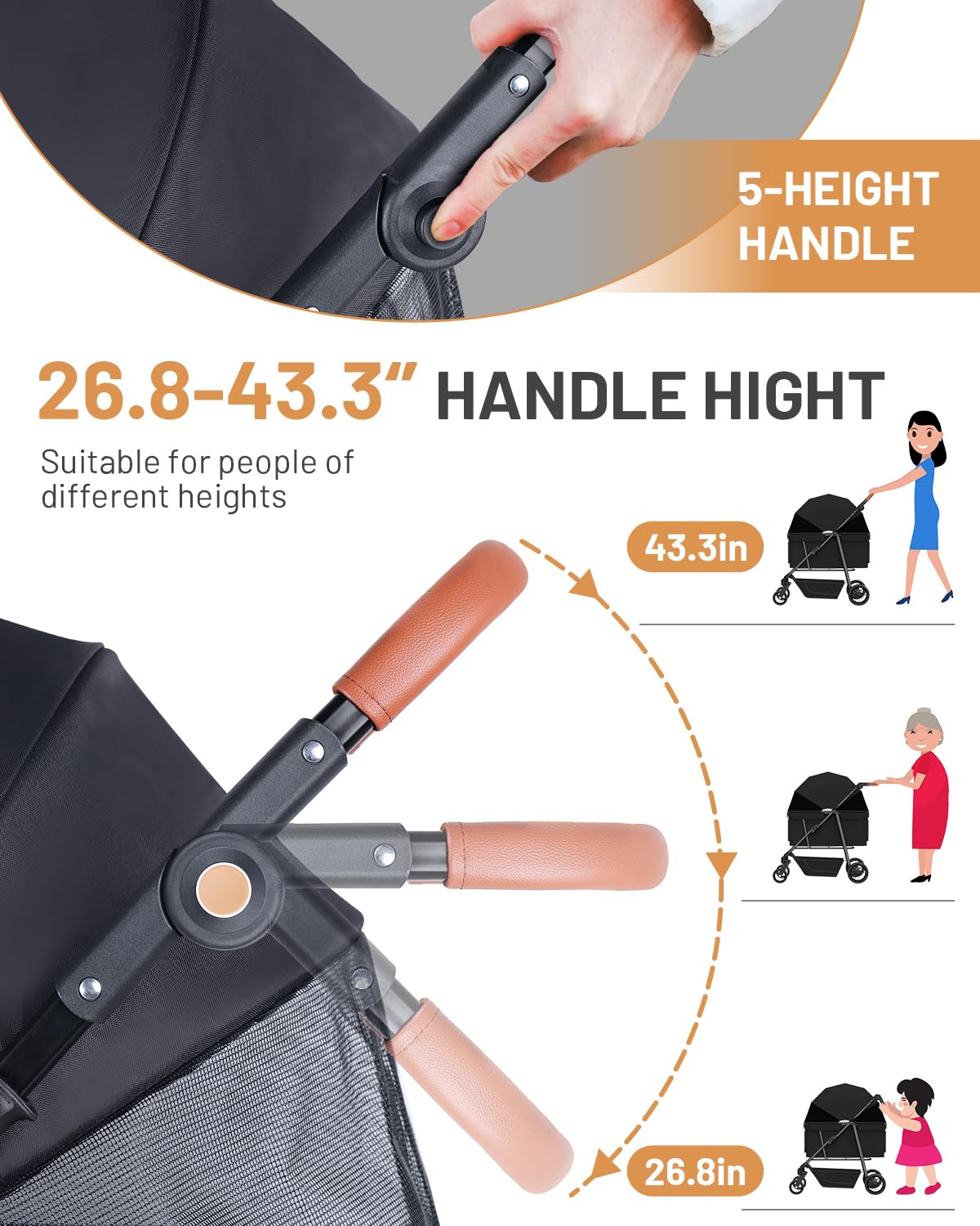 Foldable Ventilated Dog Stroller with Canopy O299