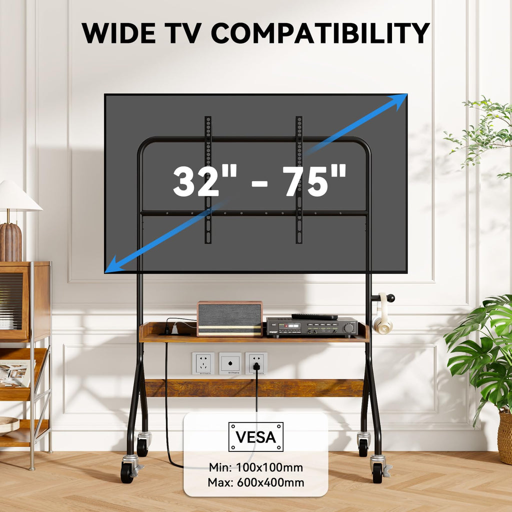 Rolling TV Stand with Power Outlet for 32-75 Inch TV X609194