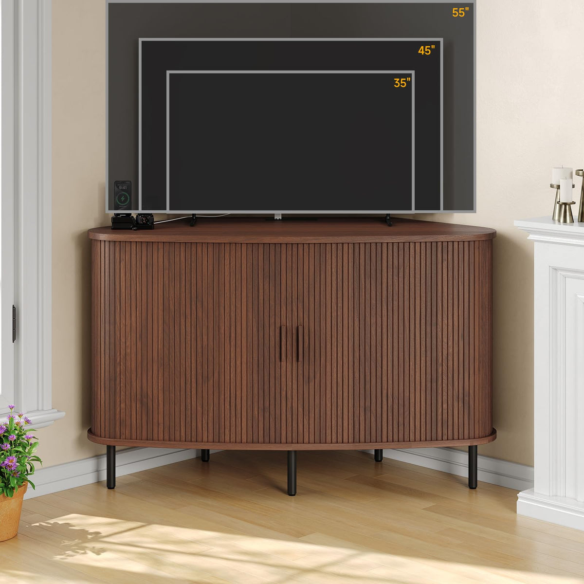 47 Inch Walnut Corner TV Stand I459613