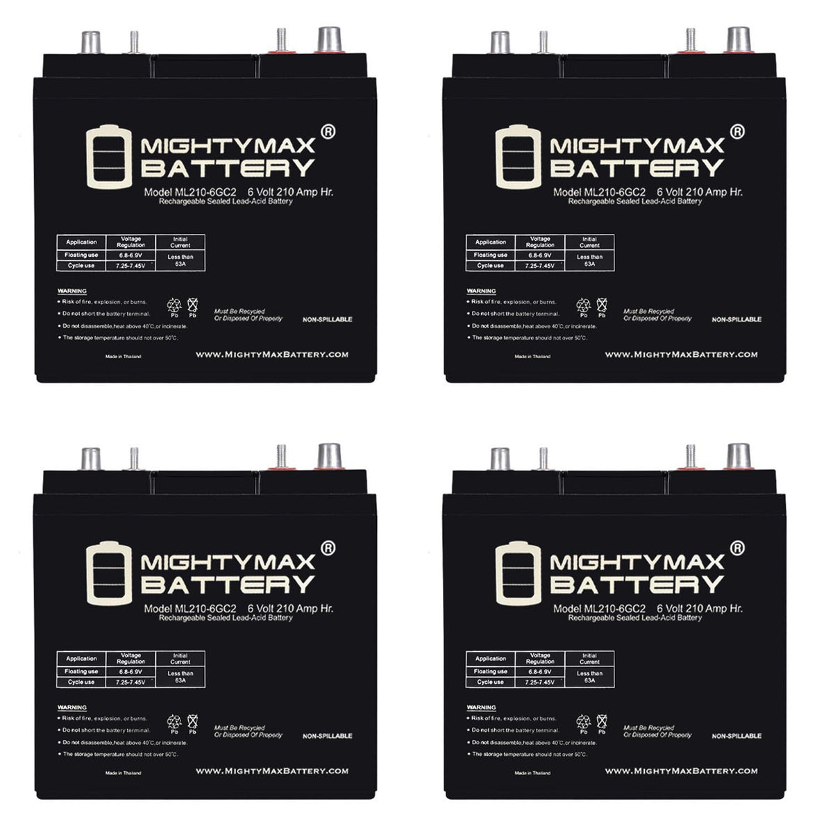 6V 210AH Dual Terminal SLA Replacement Battery 4 Pack C30625