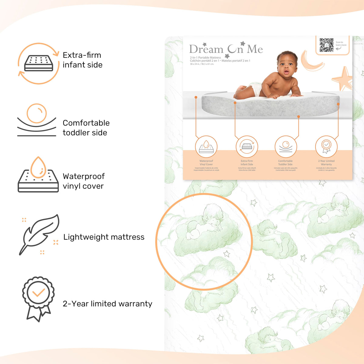 2-in-1 Mini Crib Mattress, Dual-Sided Waterproof S547