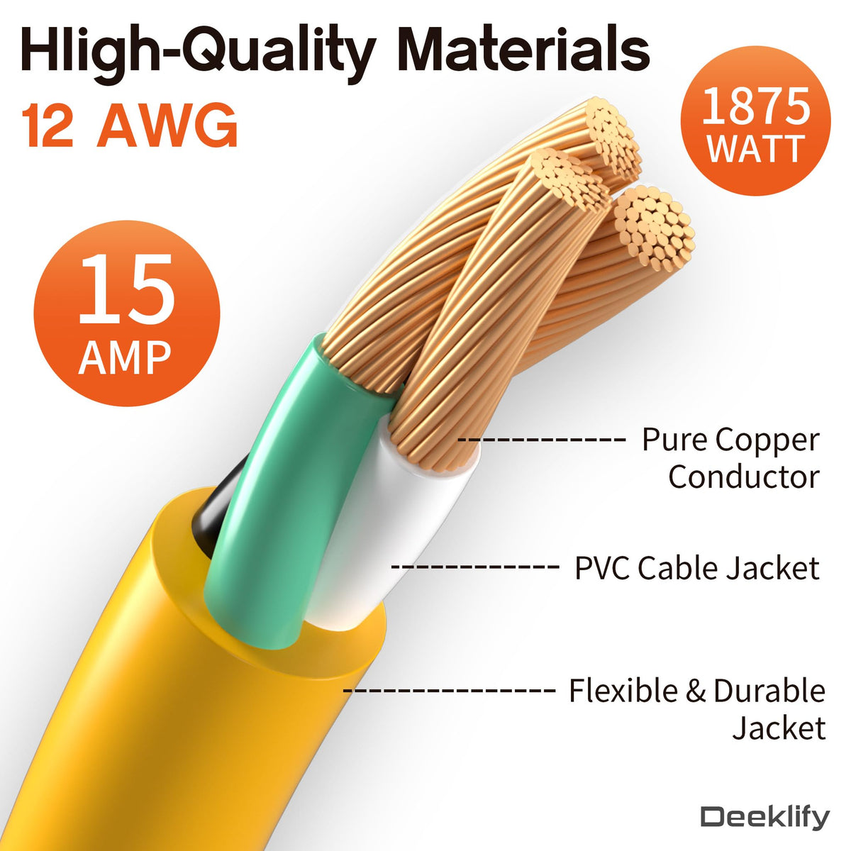 100FT Heavy Duty Outdoor Extension Cord Waterproof Yellow L677788