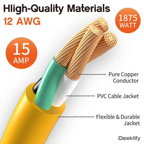 100FT Heavy Duty Outdoor Extension Cord Waterproof Yellow L677788