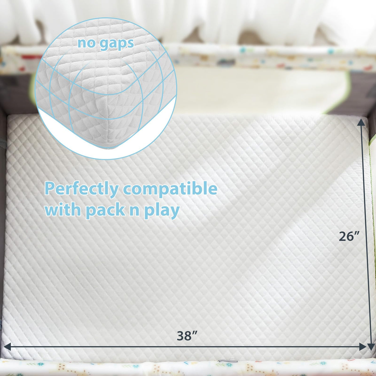 3" Waterproof Memory Foam Pack and Play Mattress White B2667