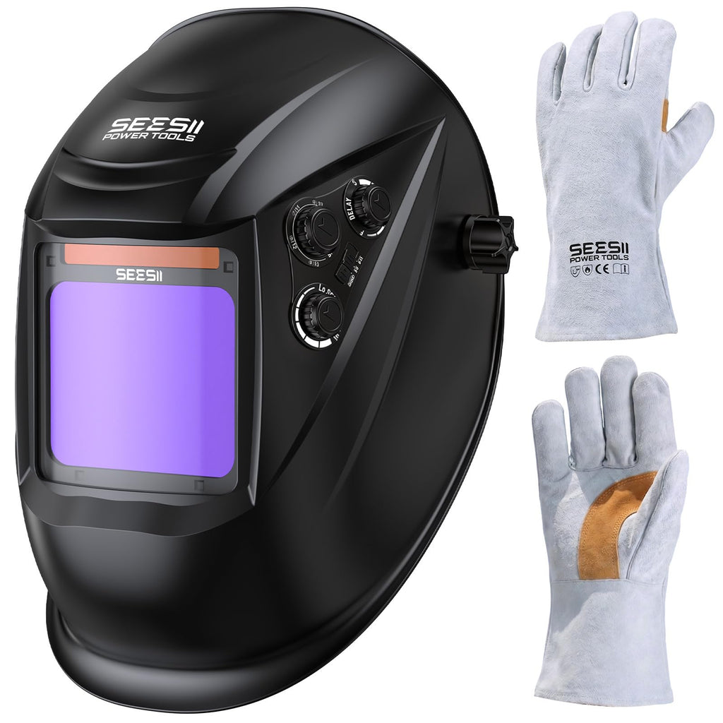 Large View Auto Darkening Welding Helmet with Welding Gloves A2188